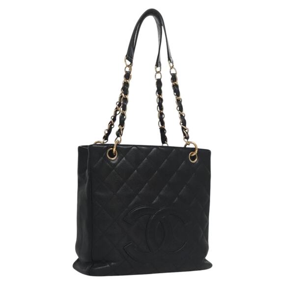 CHANEL Matelasse Chain Shoulder Bag Caviar Skin Black Gold CC - Picture 1 of 16